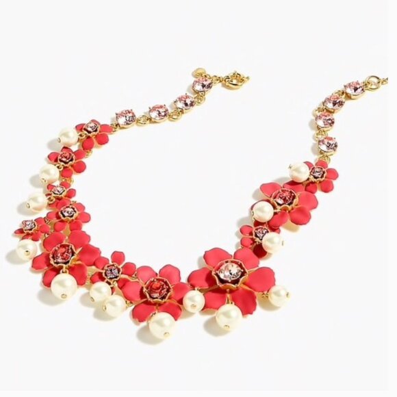 J Crew Pearl and crystal floral statement necklace - Picture 1 of 6